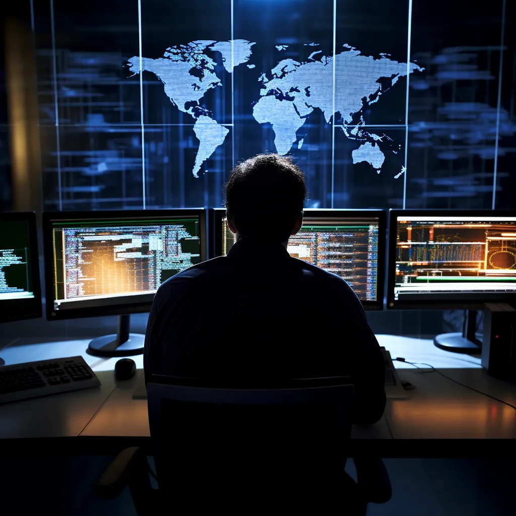 NFCOM - Gestion accès internet - Un homme regardant un planisphère sur un écran de contrôle